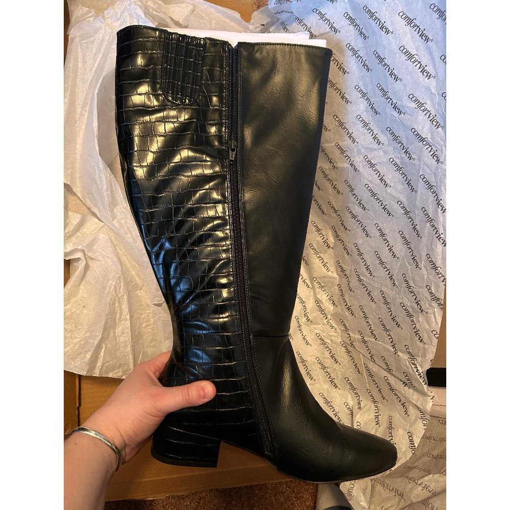 Comfortview Women's Wide Width The Emerald Wide Calf Boot 9W- Black Croco
